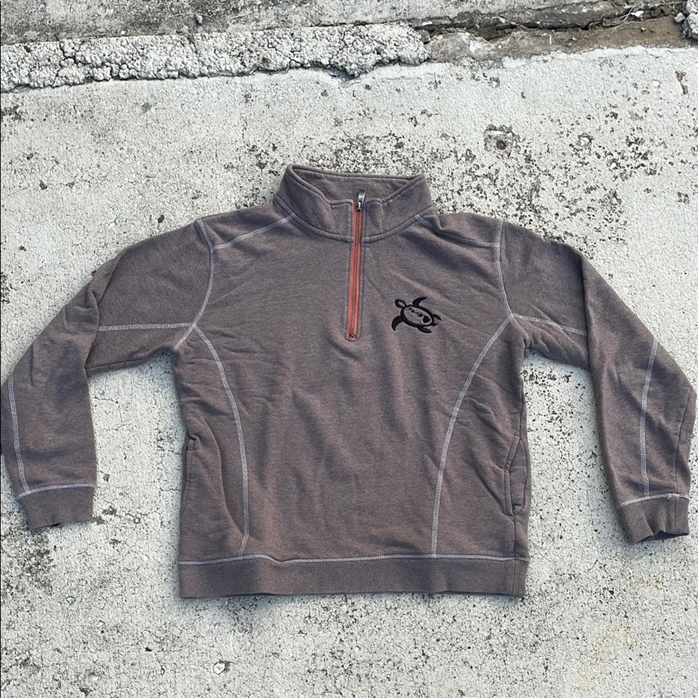 Men's Gray Half-Zip Sweater with embroidered turtle